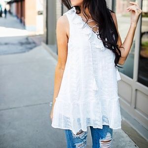 Ivory Textured Ruffle Tunic